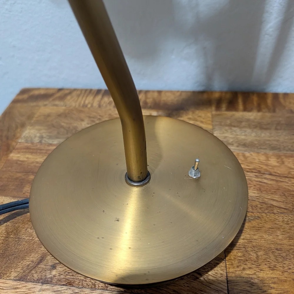 MCM Brass Desk Lamp - 2-Light Goose Neck with Scalloped Glass‎ Shades